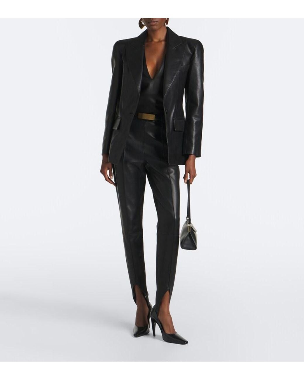 Balmain Black Leather Stirrup Leggings
