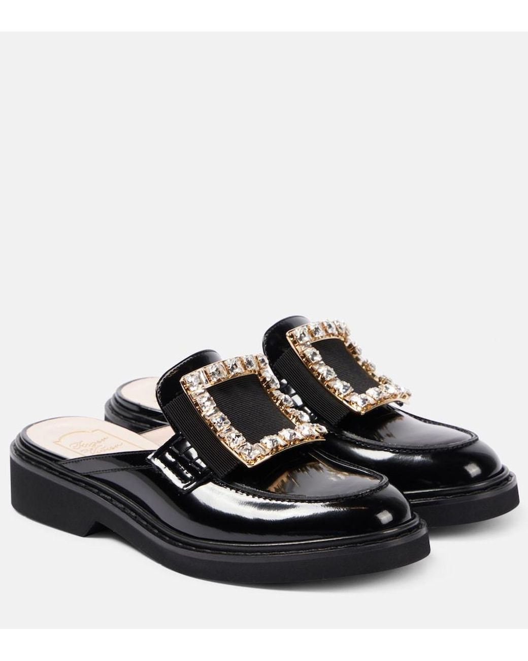 Roger Vivier Black Viv' Rangers Embellished Leather Mules