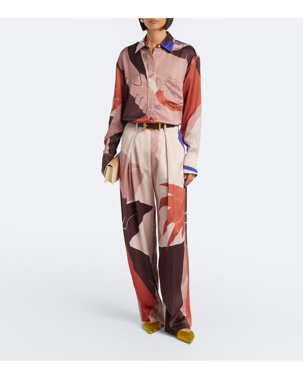 Victoria Beckham Red Printed Satin Wide-Leg Pants