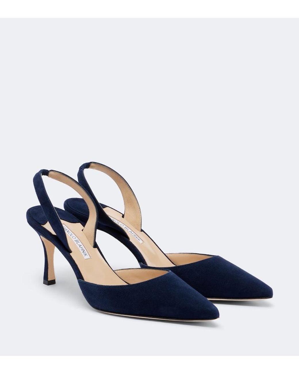Manolo Blahnik Blue Carolyne 70 Suede Slingback Pumps