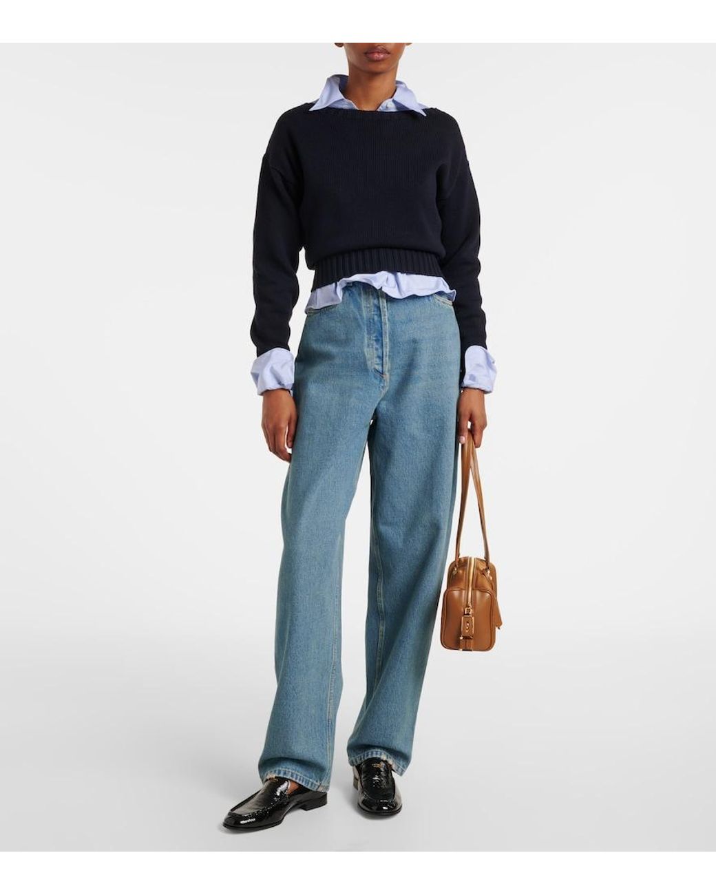 Jeans Rectos De Tiro Alto Prada de color Blue