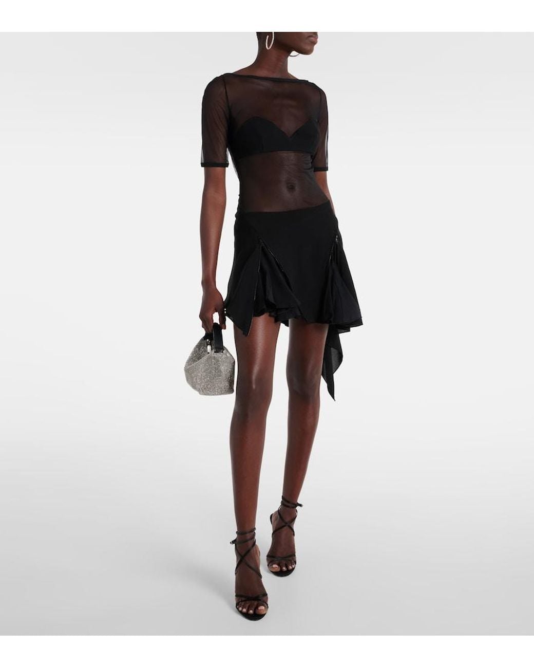 Nensi Dojaka Gray Mesh Top