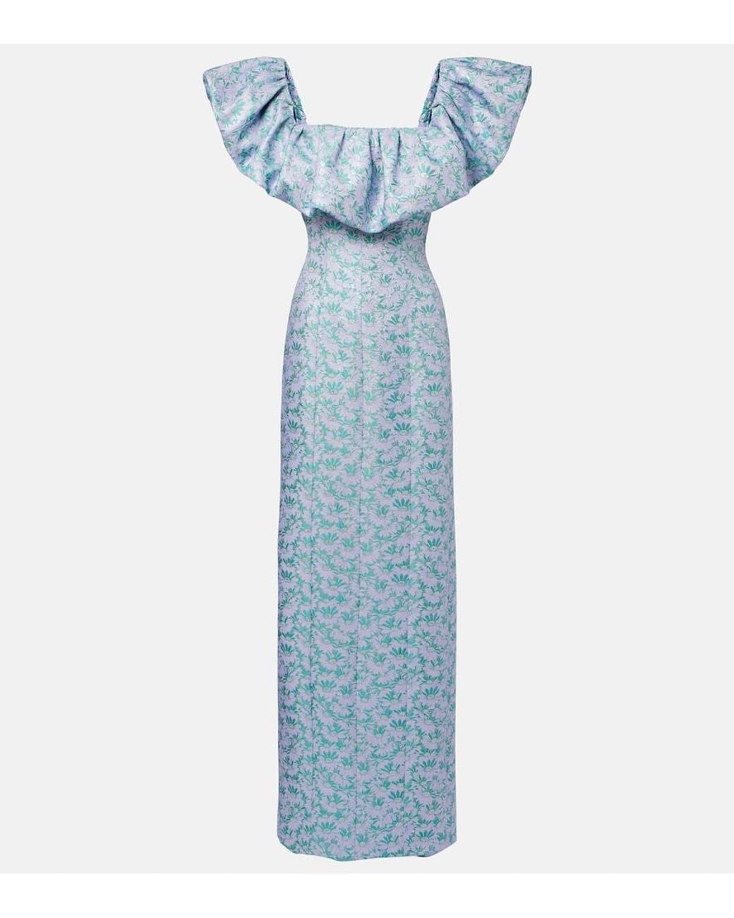 Markarian Blue Rowan Floral Brocade Gown