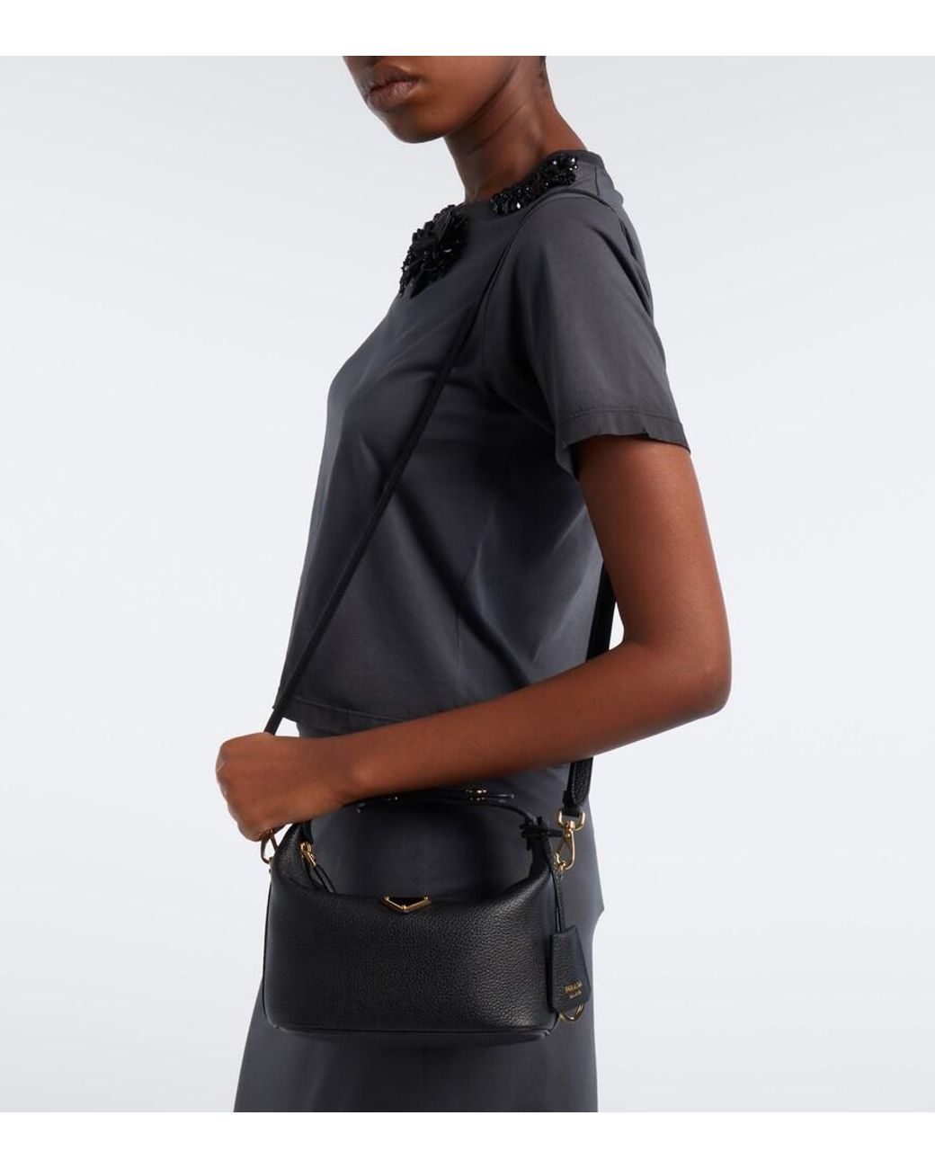 Prada Black Cherie Mini Leather Top-Handle Bag