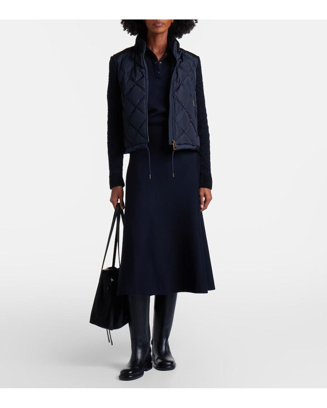 Moncler Black Wool-Blend Midi Skirt