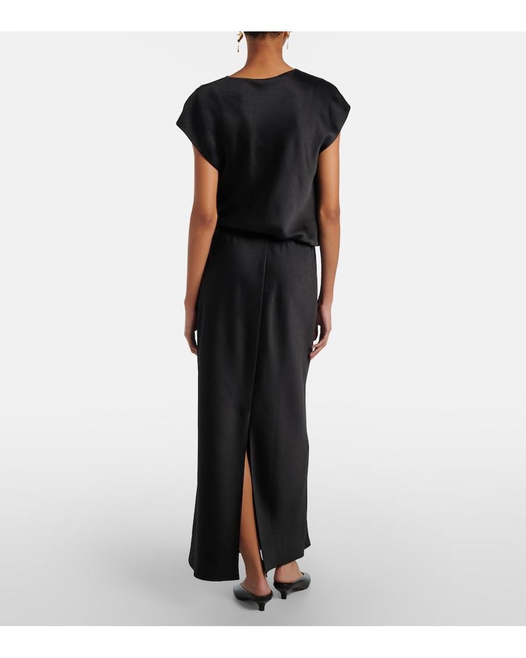 Vince Black Draped Satin Maxi Dress