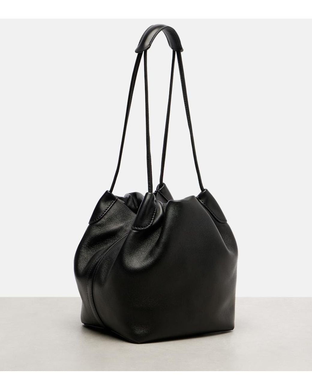 Loro Piana Black Bale Softy Small Leather Bucket Bag
