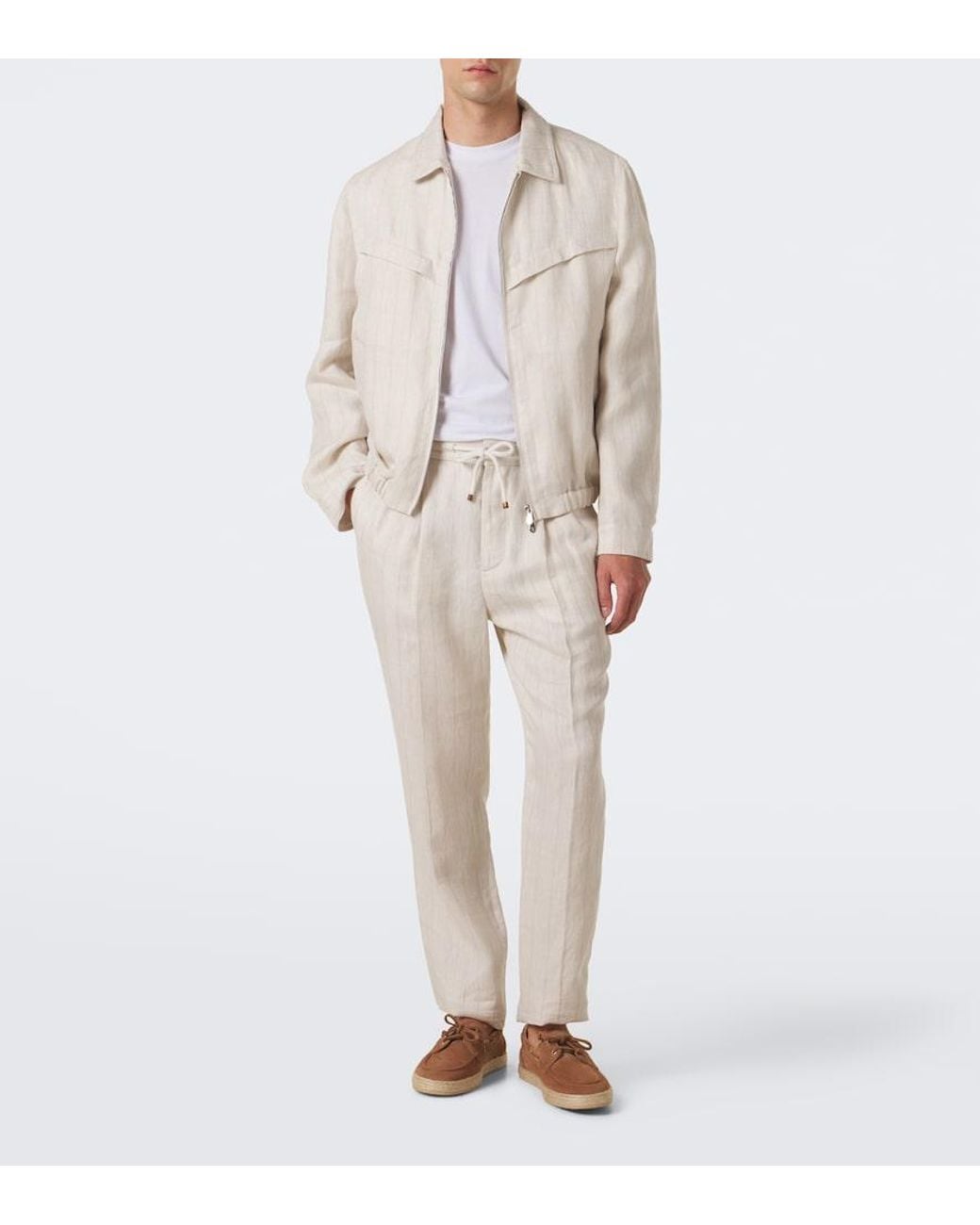 Brunello Cucinelli Natural Striped Linen Blouson Jacket for men