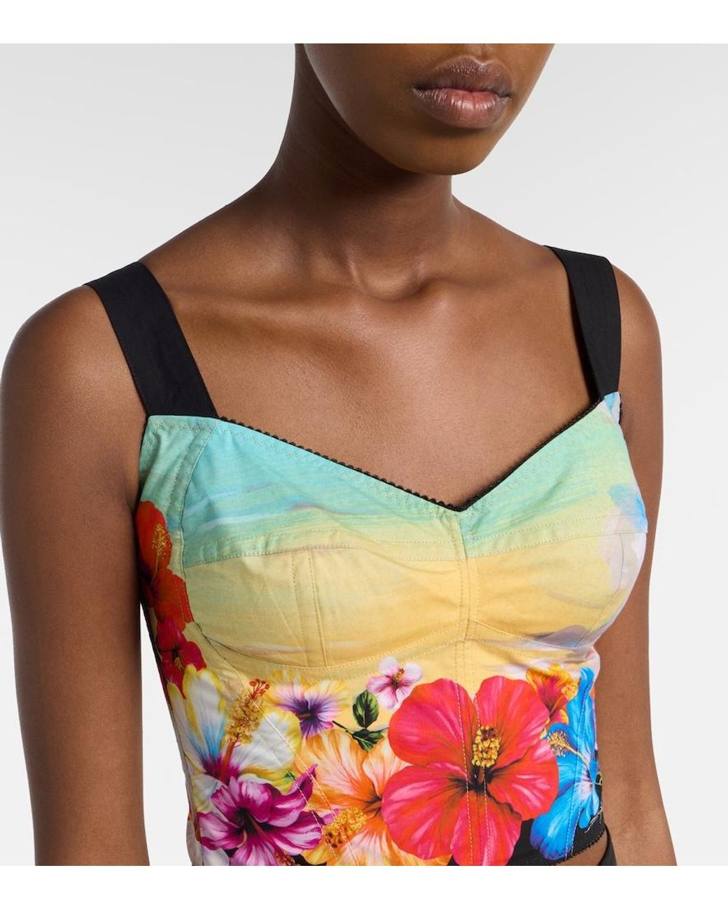 Dolce & Gabbana Blue Printed Cotton-Blend Bustier