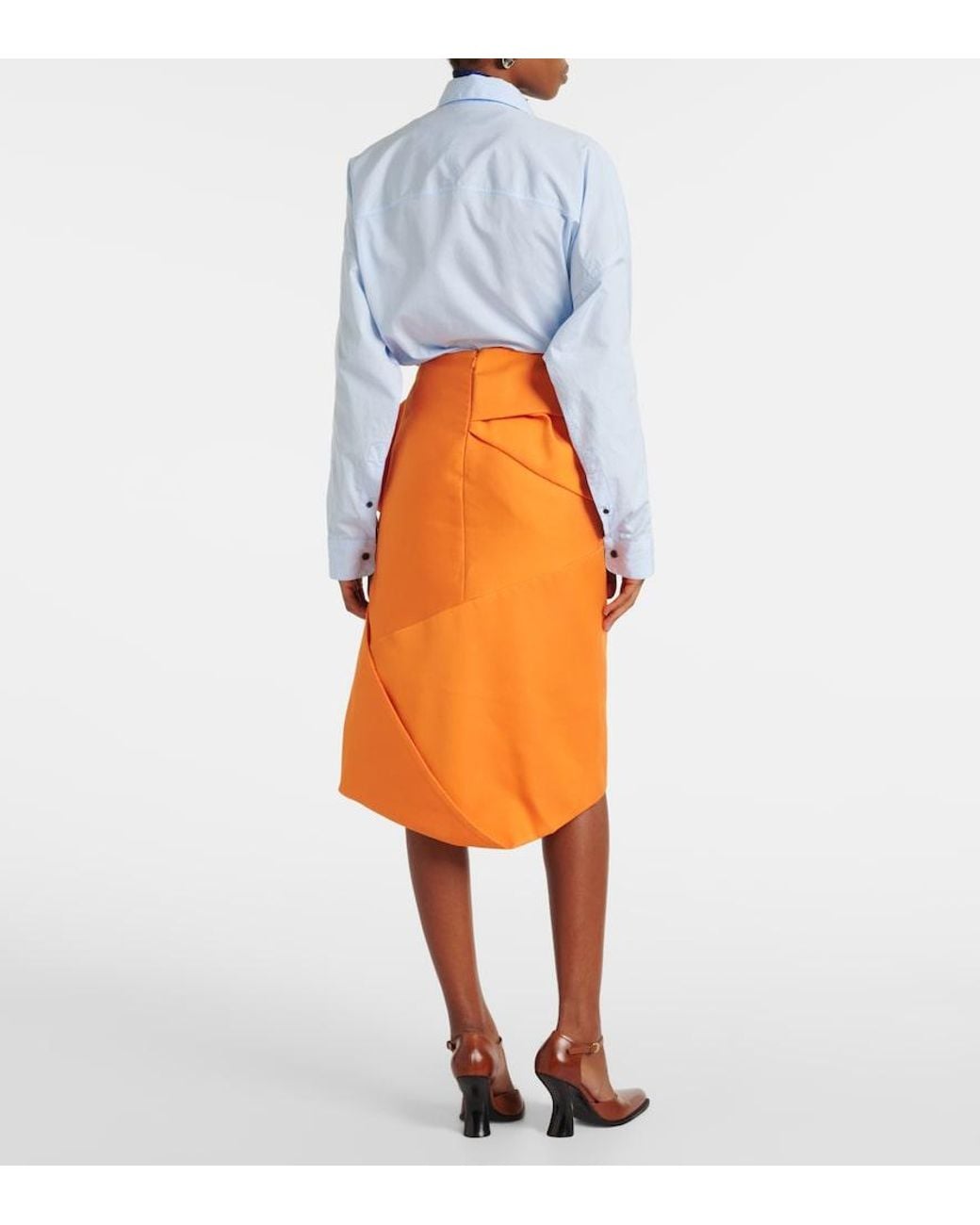 Dries Van Noten Orange Draped Satin Midi Skirt