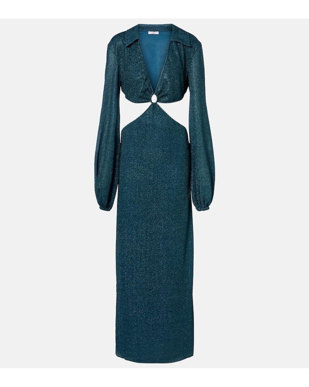 Oseree Blue Lumiere Cutout Ring-Detail Maxi Dress