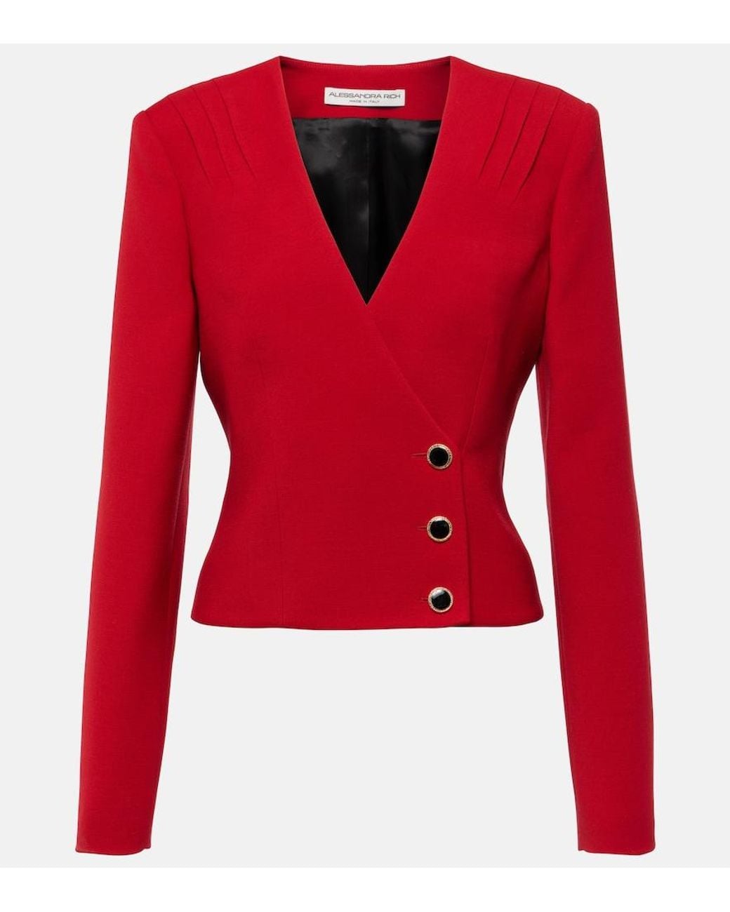 Alessandra Rich Red Pleated Wool Blazer
