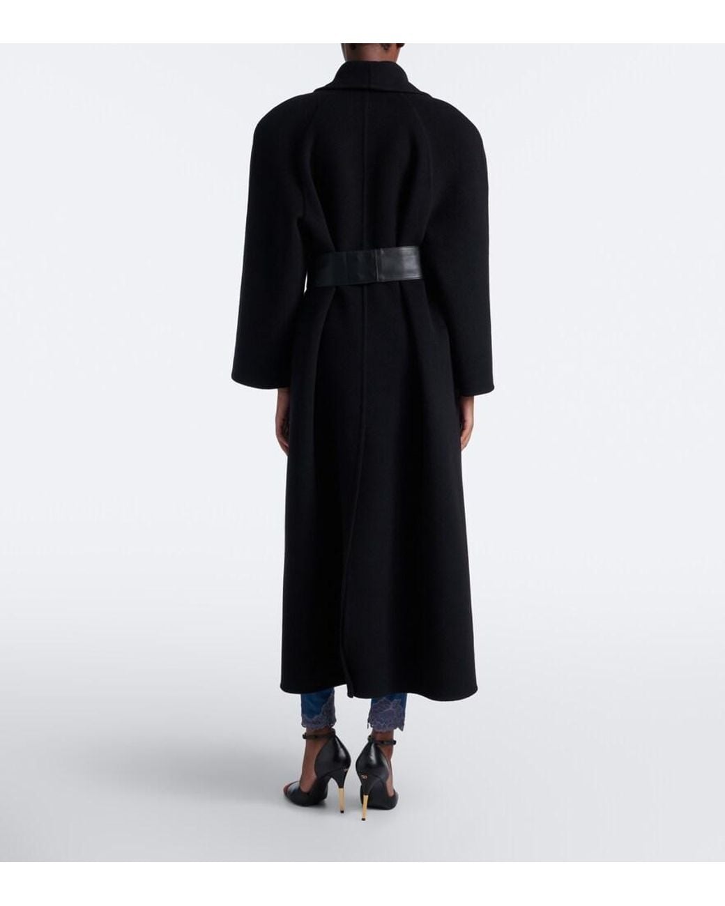 Valentino Garavani Black Bow-Detail Wool And Cashmere Coat