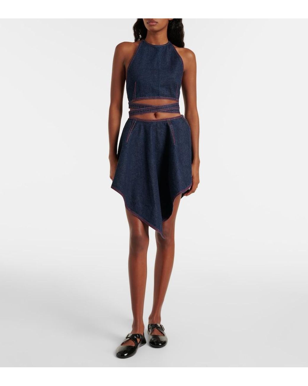 Alaïa Blue Halterneck Denim Crop Top
