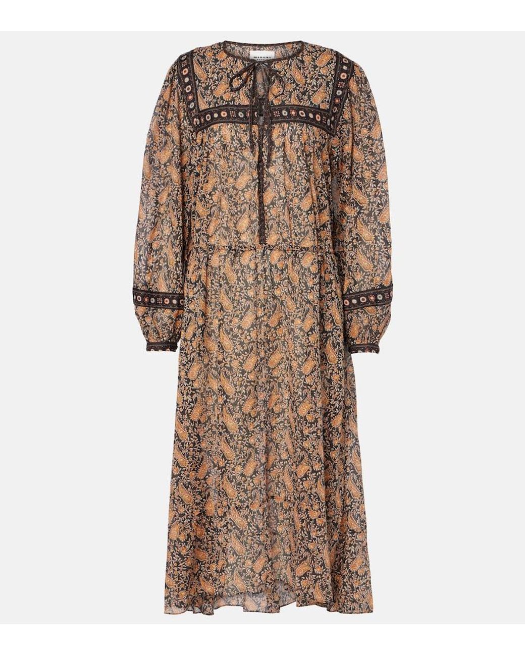 Isabel Marant Brown Greila Cotton Voile Midi Dress