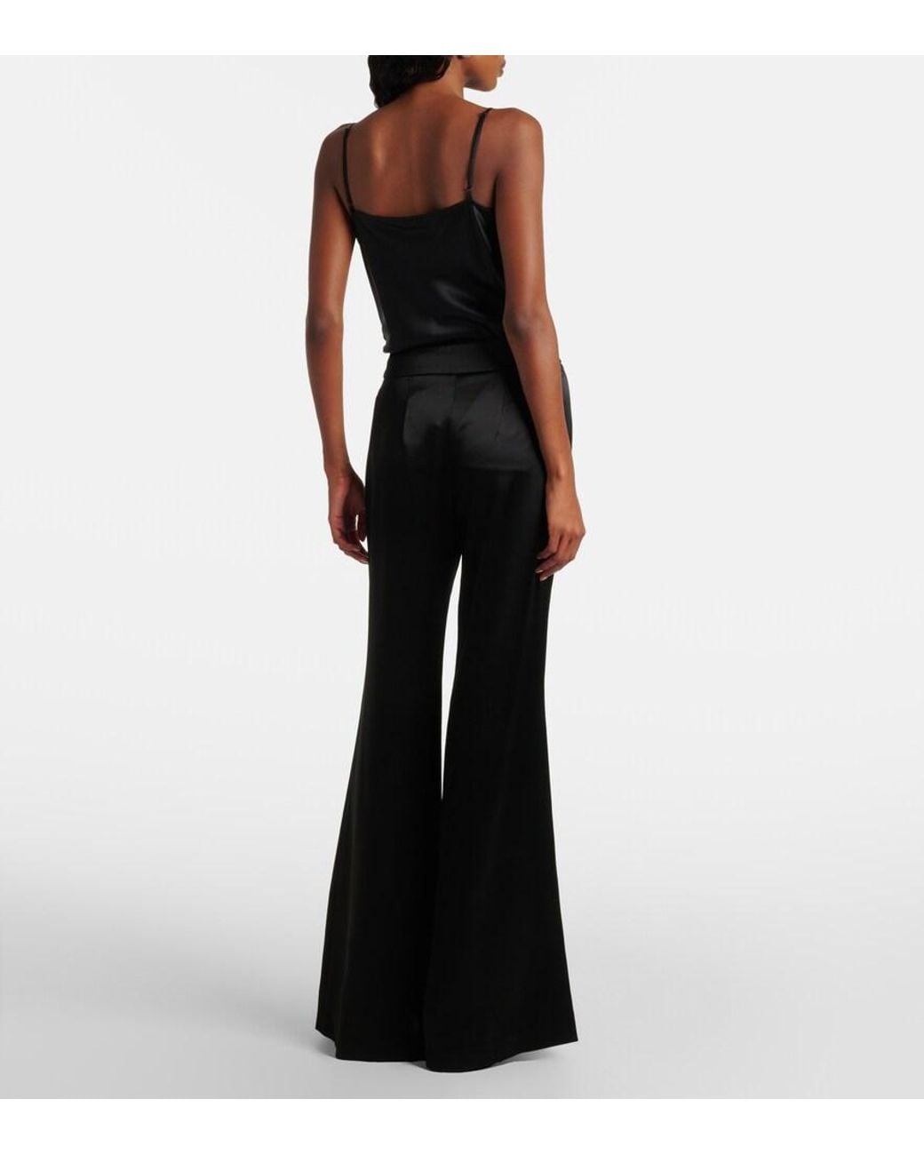 Galvan Black Julianne High-Rise Satin Flared Pants