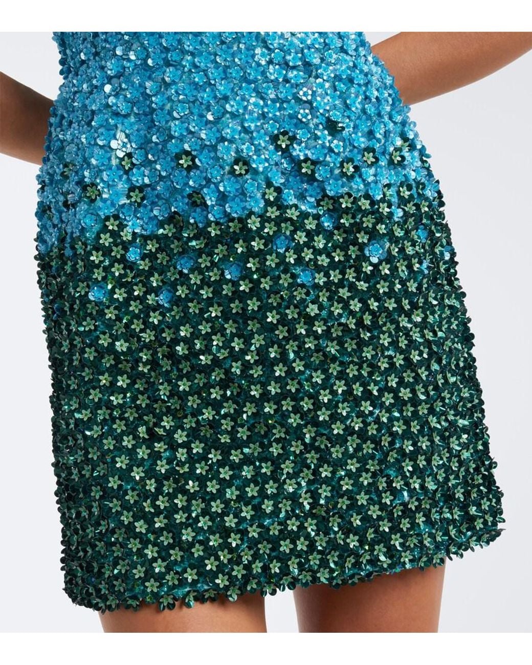 La Fuori Blue Embellished Floral Silk Minidress