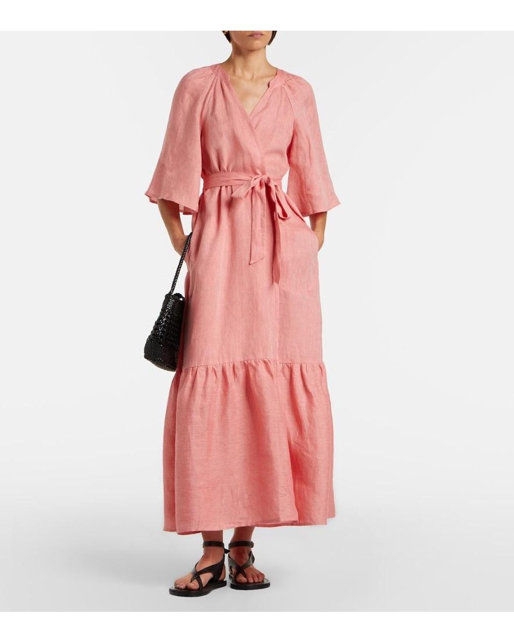 Eres Pink Audacieuse Belted Linen Maxi Dress