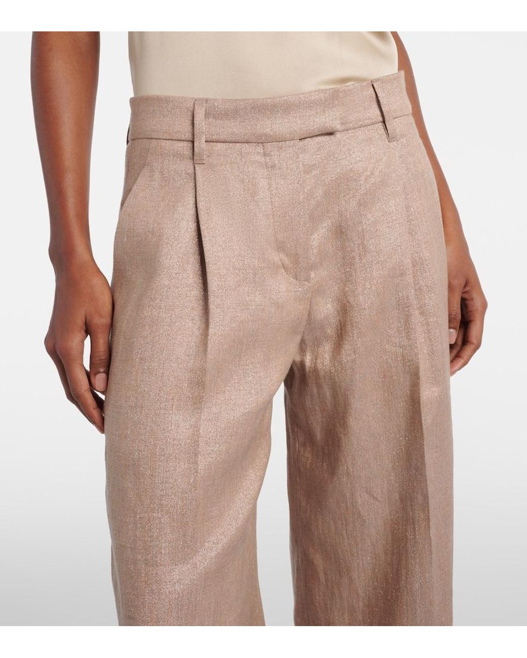 Brunello Cucinelli Natural Linen-Blend Wide-Leg Pants