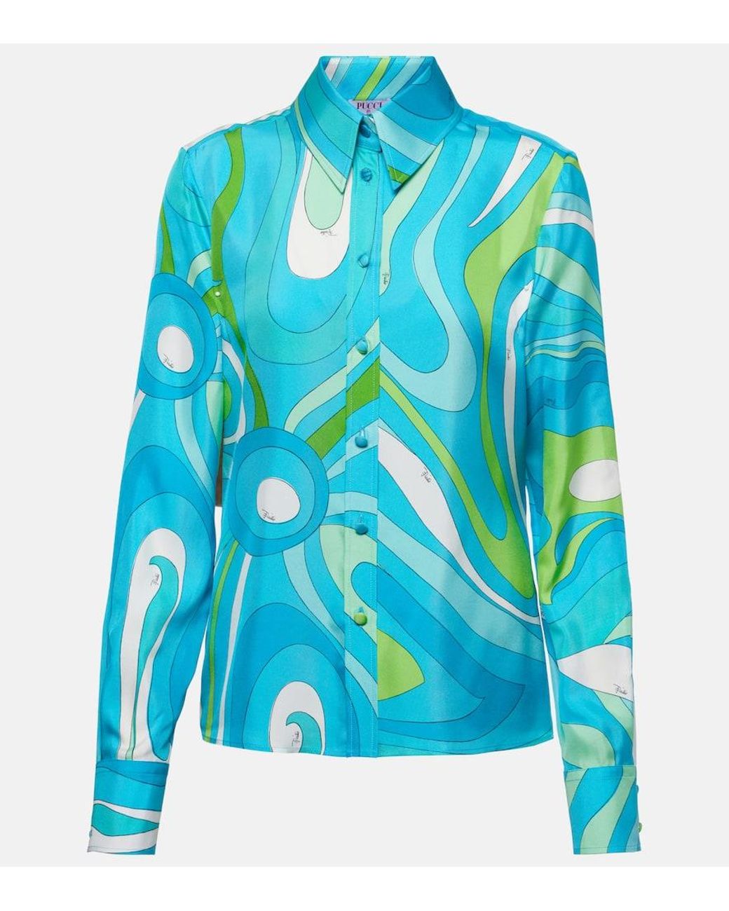 PUCCI Marmo Printed Silk Shirt in Blue | Lyst