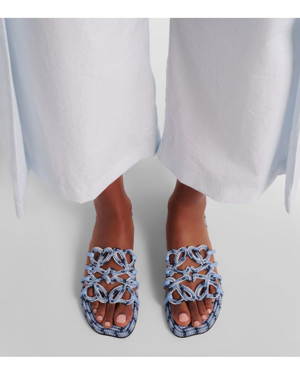 Loewe Blue Paula's Ibiza Petal Anagram Canvas Slides