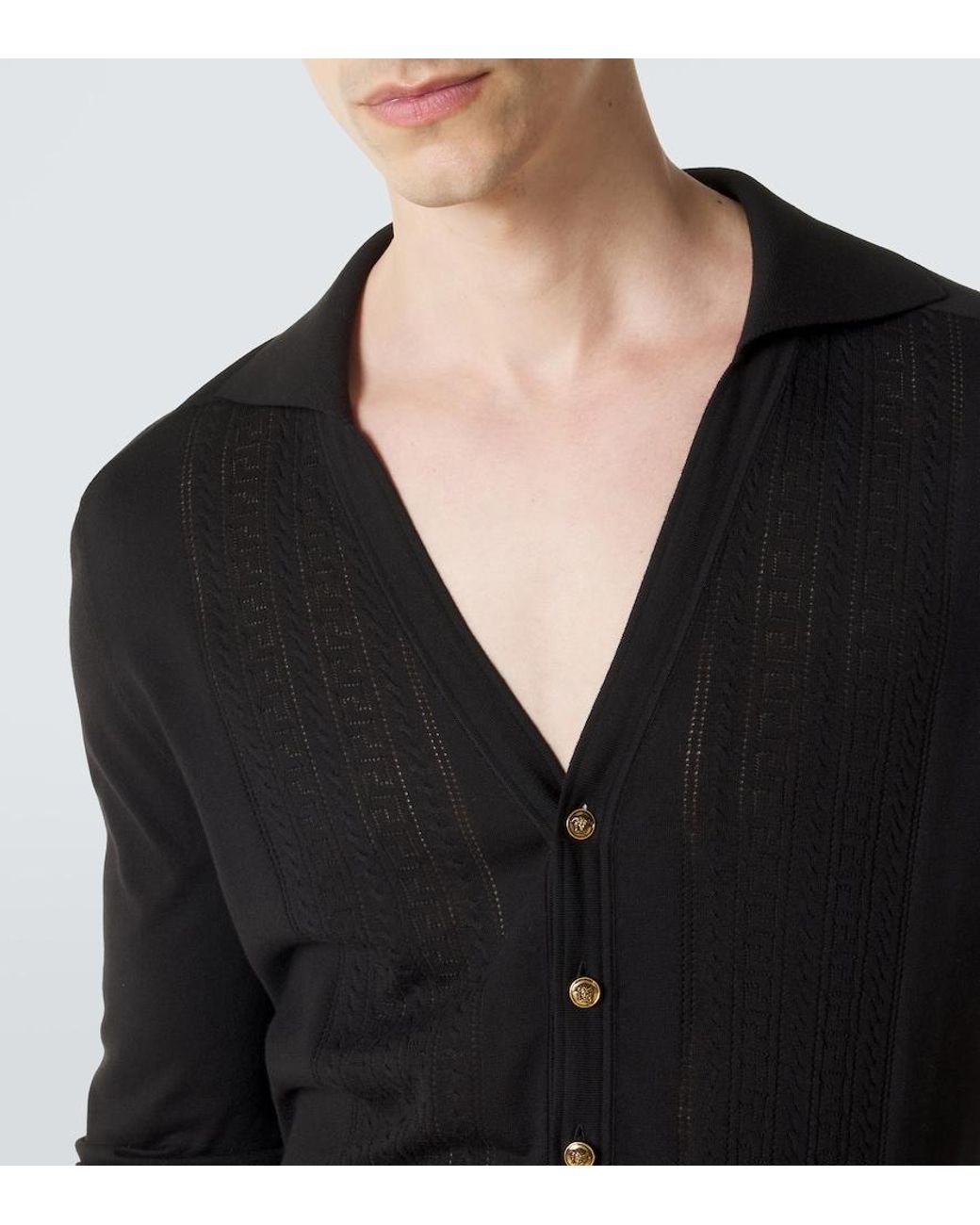 Versace Black Greca Silk And Cotton Cardigan for men