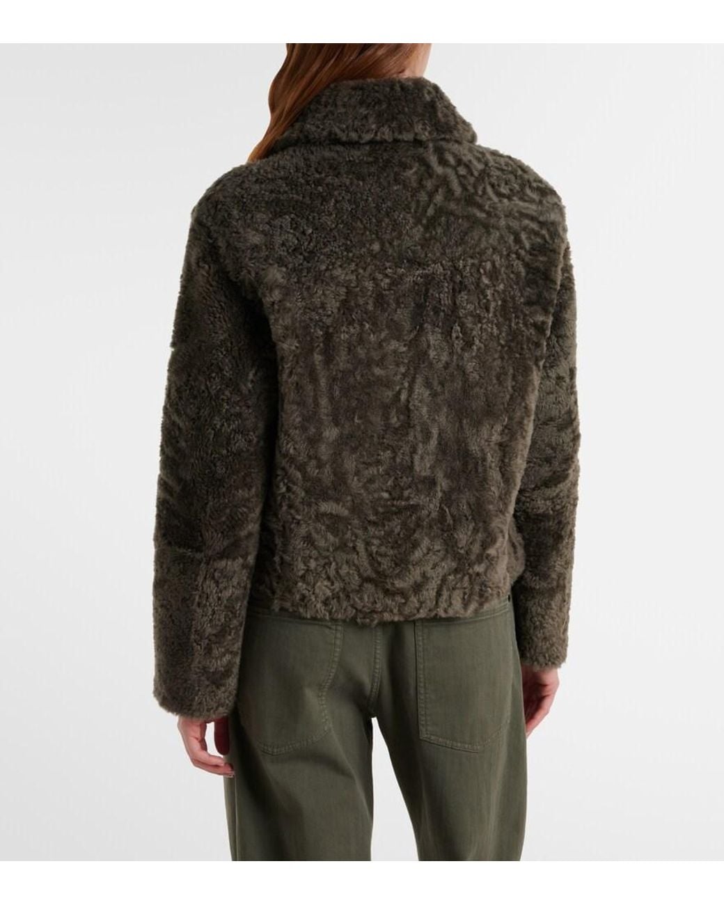 Brunello Cucinelli Green Cropped Double-Breasted Shearling Jacket