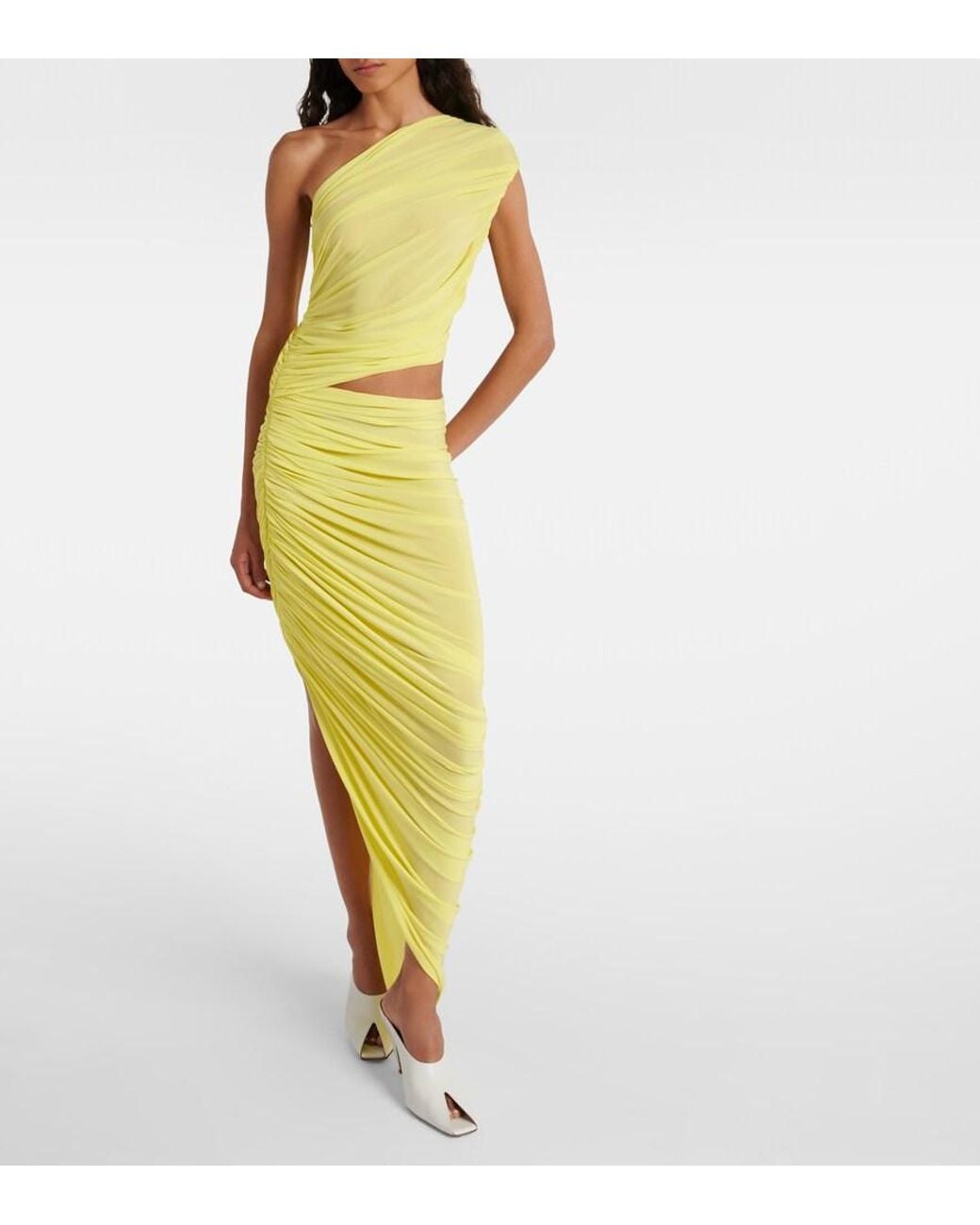Alaïa Yellow Ruched Cutout Jersey Gown