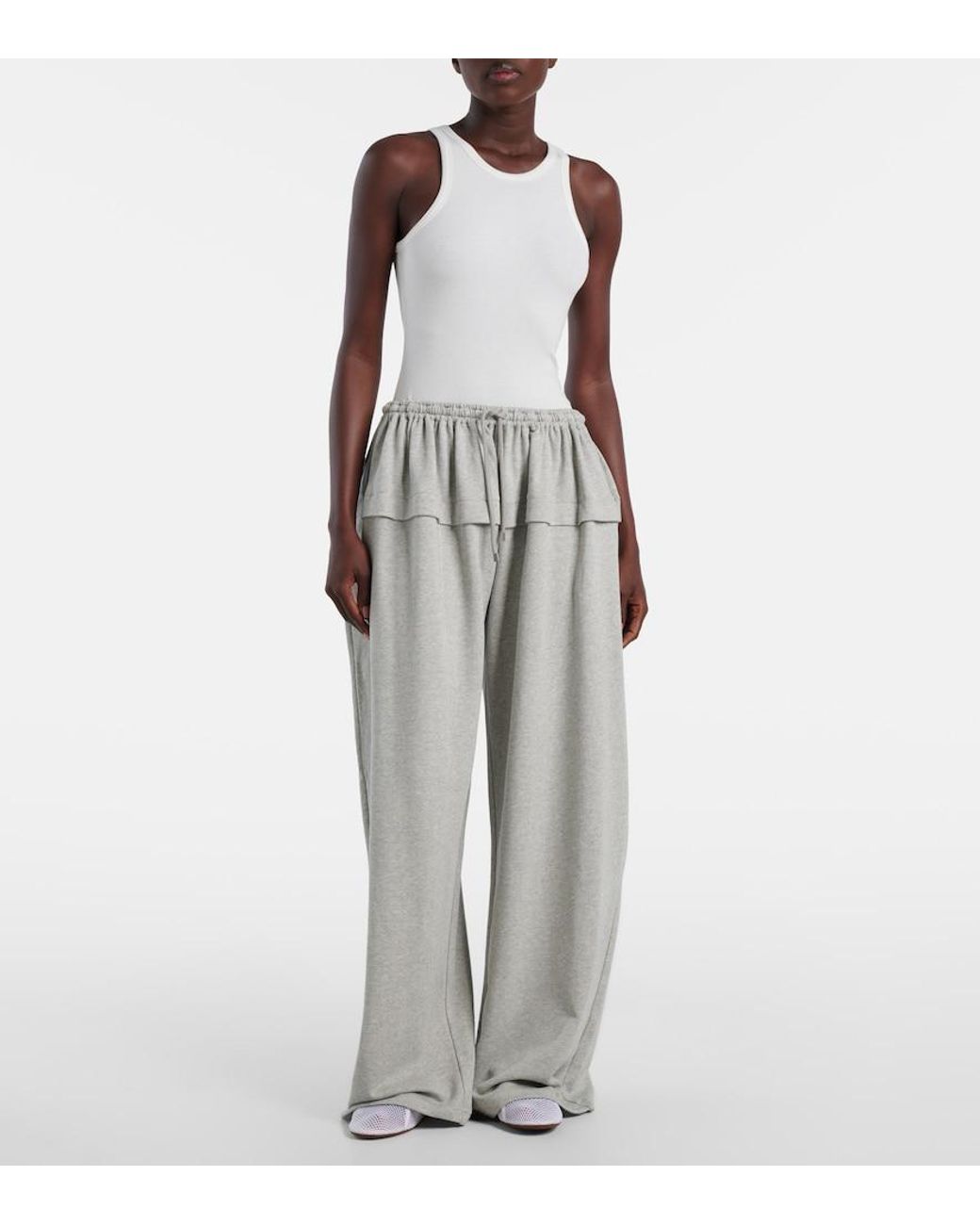 Alaïa Gray Ruffled Cotton-Blend Track Pants