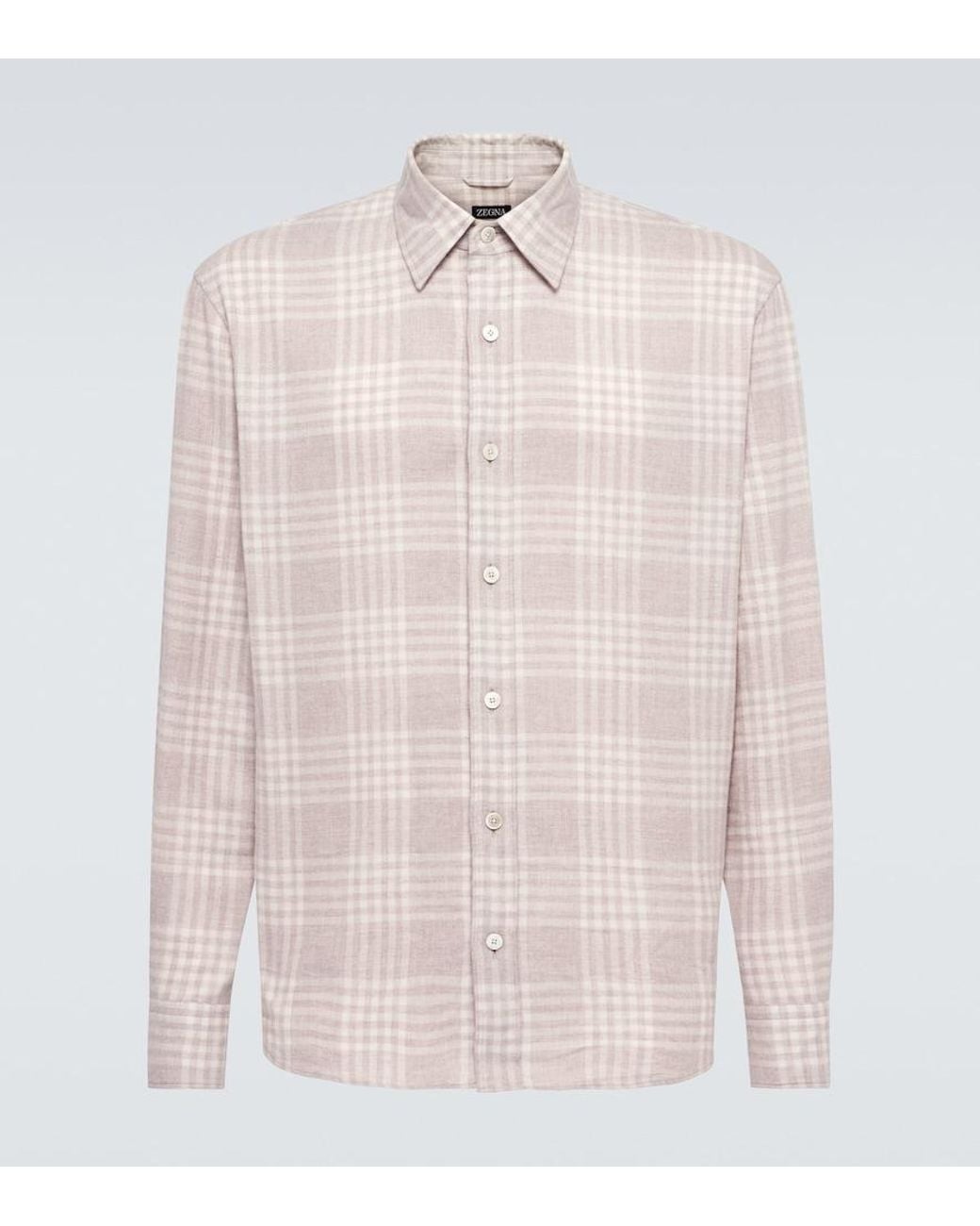 Zegna White Checked Cotton Flannel Shirt for men