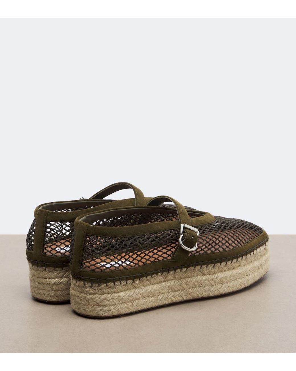 Alaïa Brown Suede-Trimmed Fishnet Platform Espadrilles