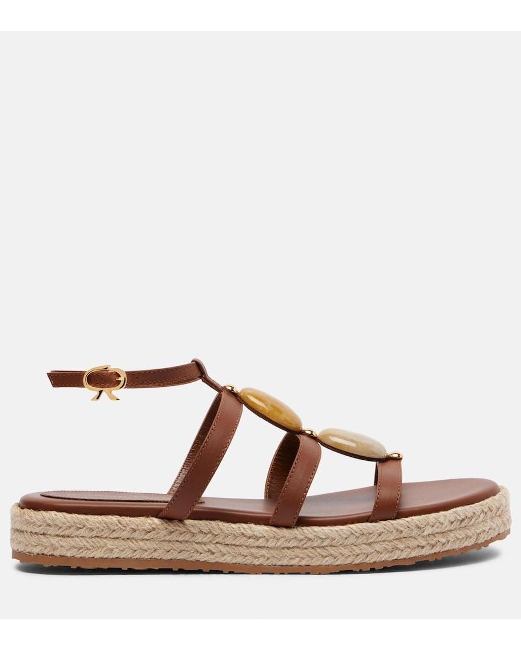 Gianvito Rossi Brown Embellished Leather Espadrille Sandals