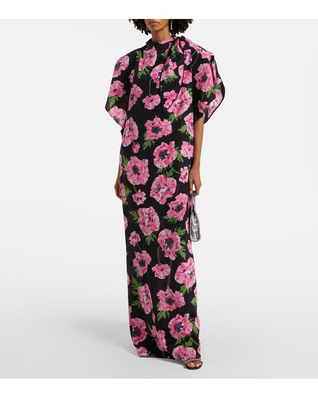 Stella McCartney Purple Floral Printed Silk Maxi Dress