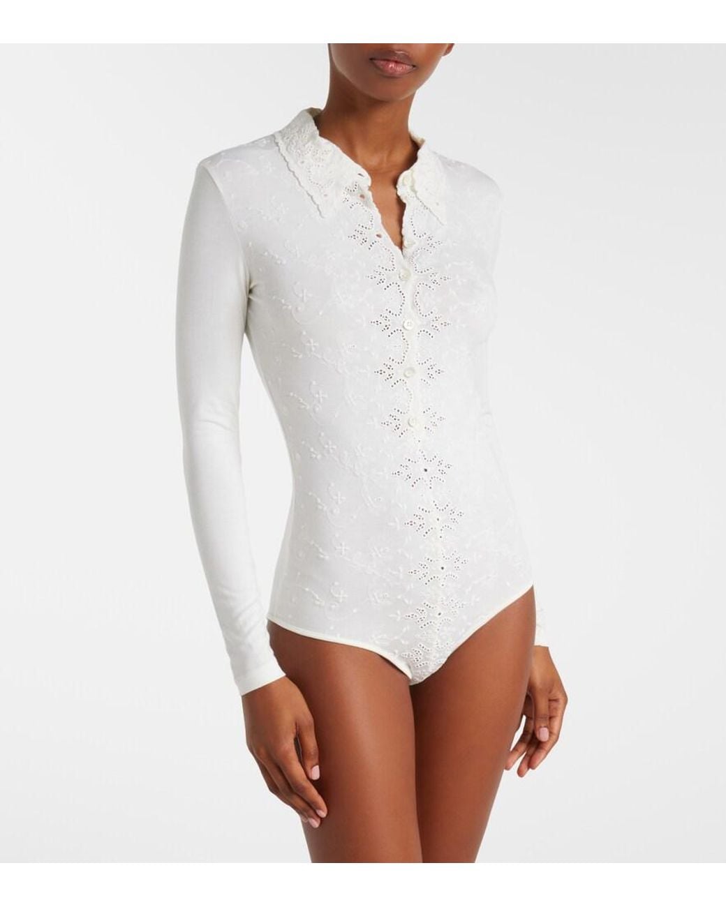 Magda Butrym White Embroidered Cotton-Blend Bodysuit