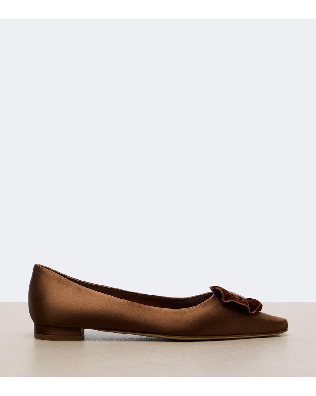 Manolo Blahnik Brown Fortanflat Satin Ballet Flats