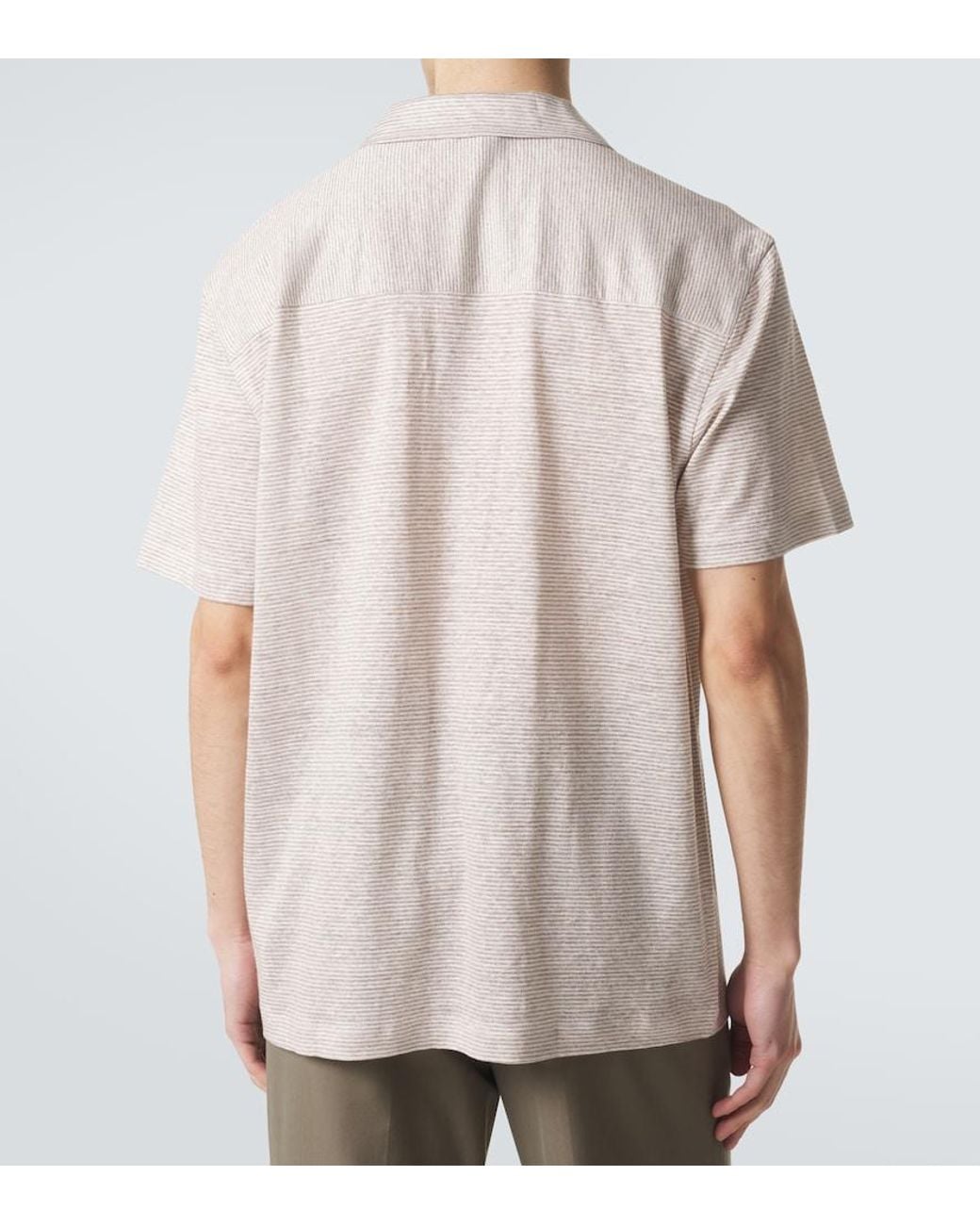 Brioni Pink Striped Linen And Cotton Shirt for men