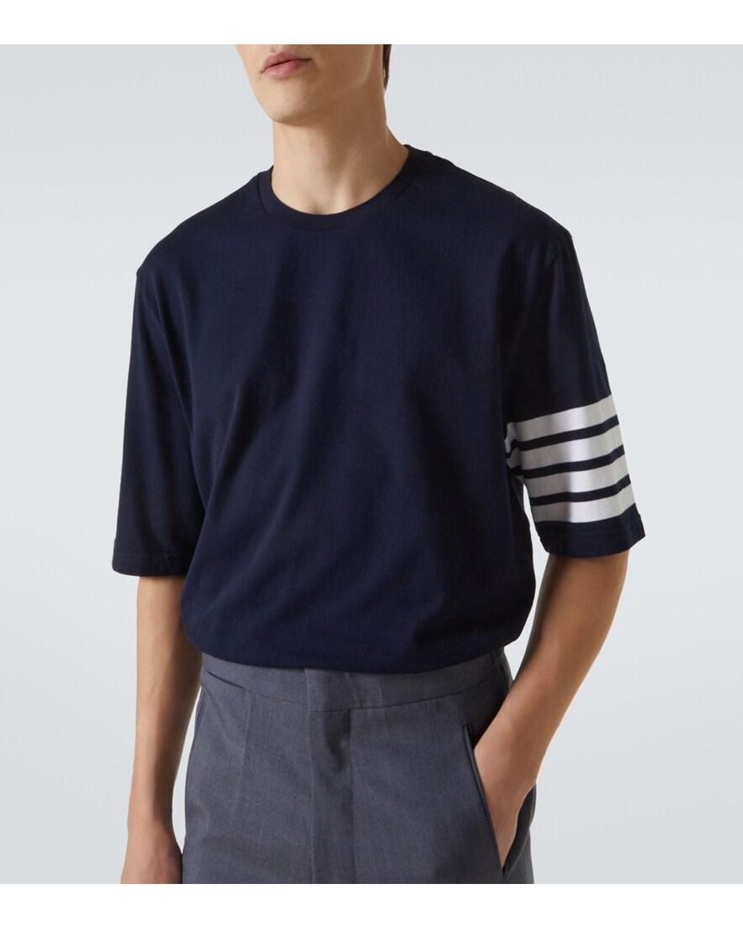 Thom Browne Blue 4-Bar Cotton Jersey T-Shirt for men