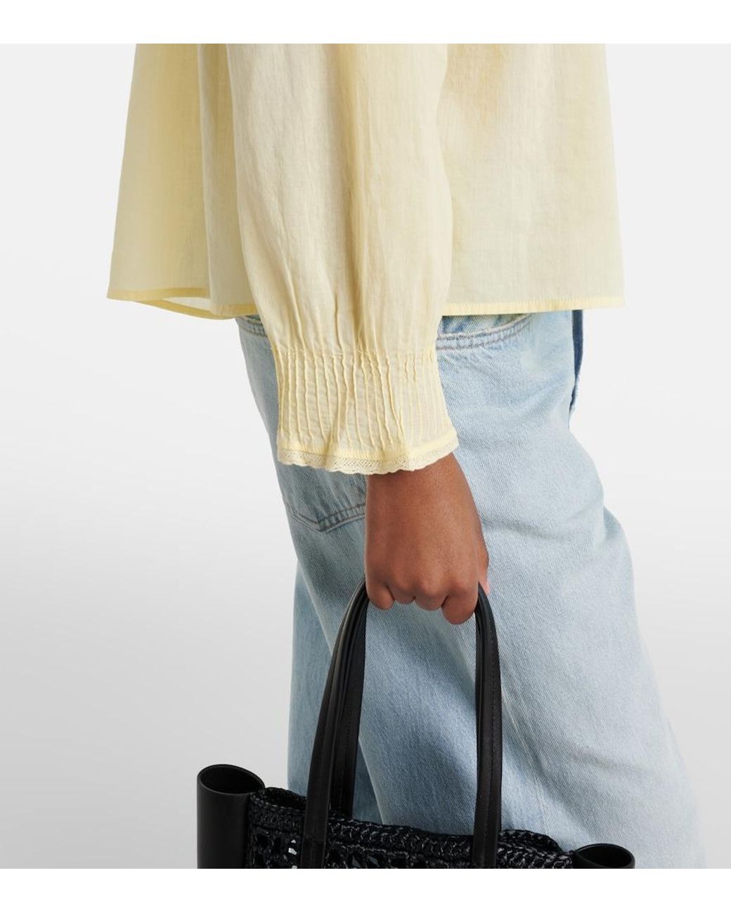 Velvet Yellow Byrdie Lace-Trimmed Cotton Blouse