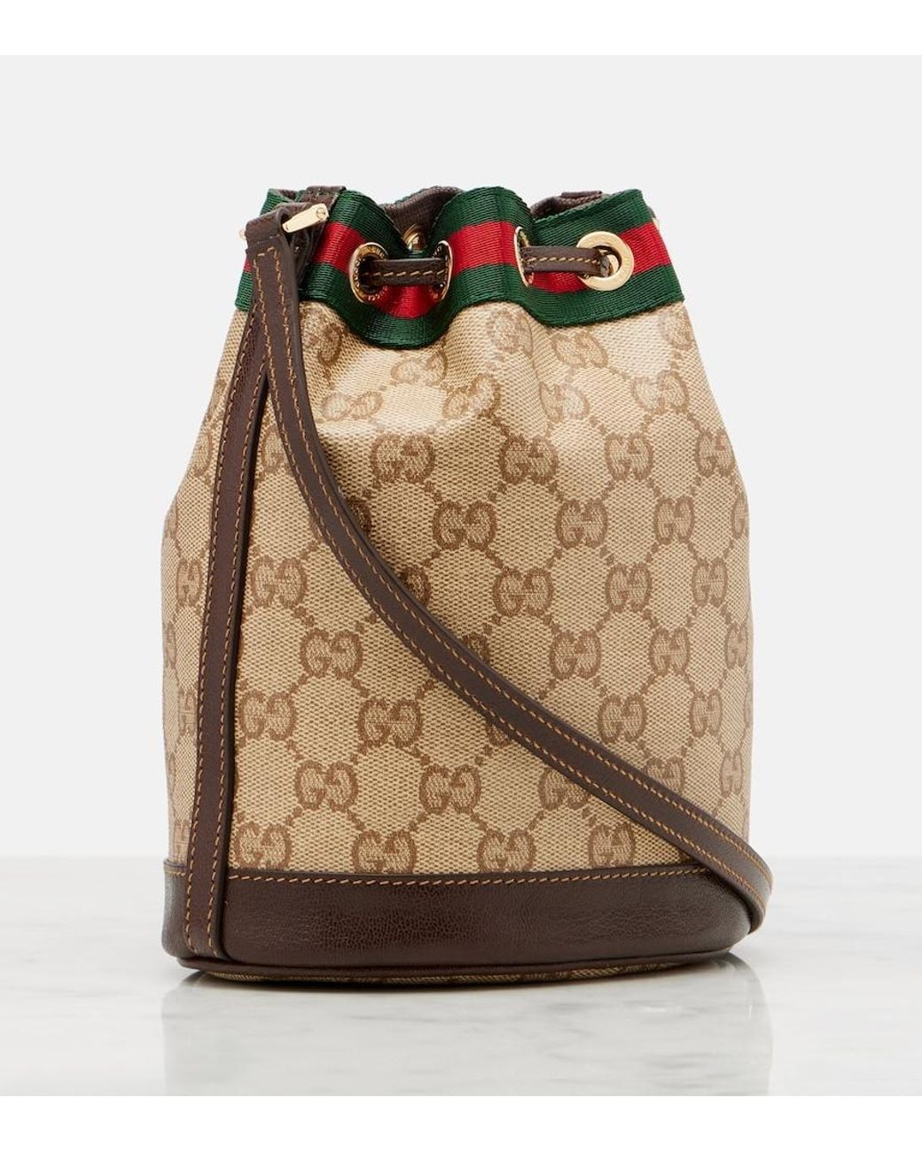 Gucci Brown Web Stripe Mini Gg Canvas Bucket Bag