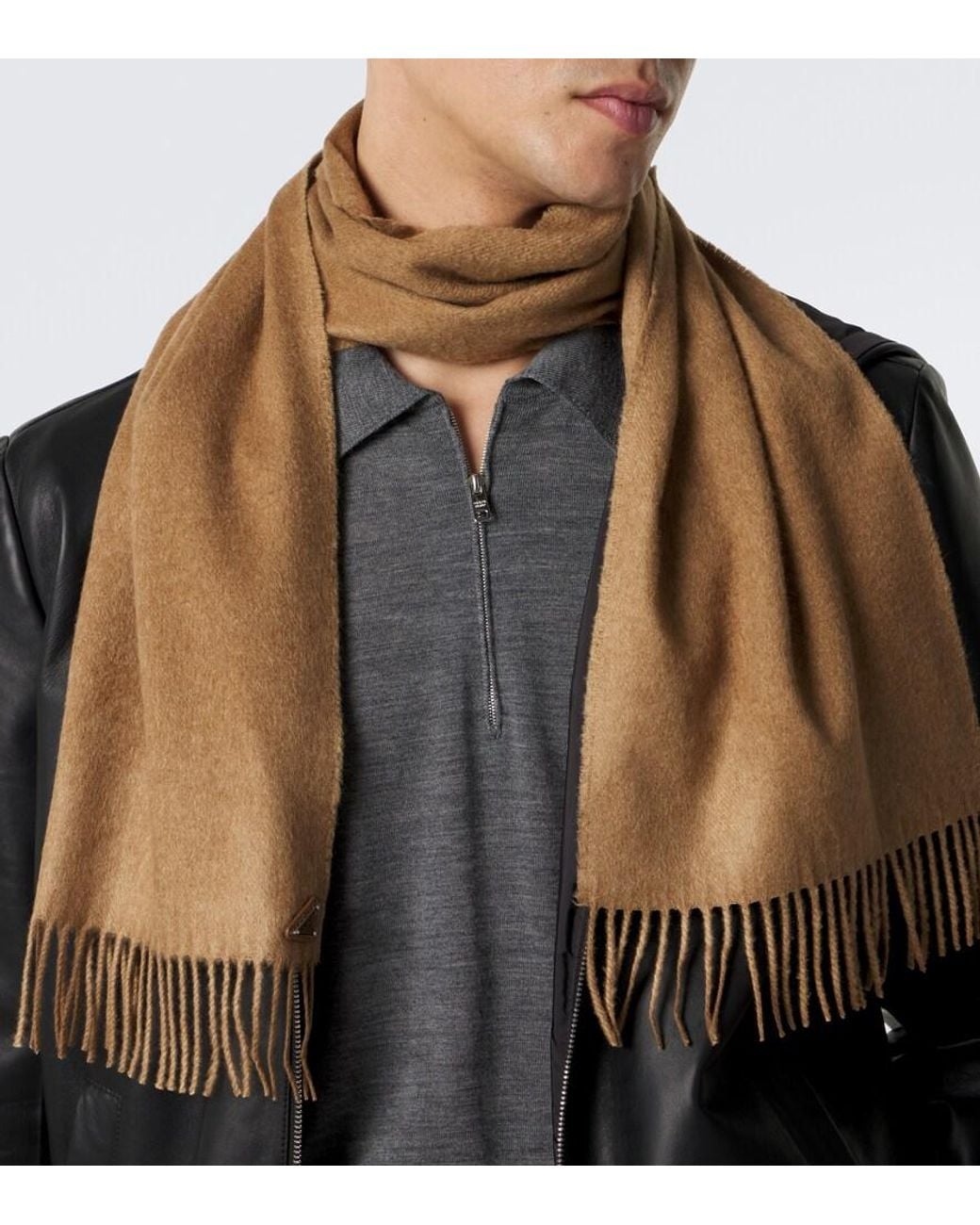 Prada Natural Fringed Silk And Cashmere Scarf for men