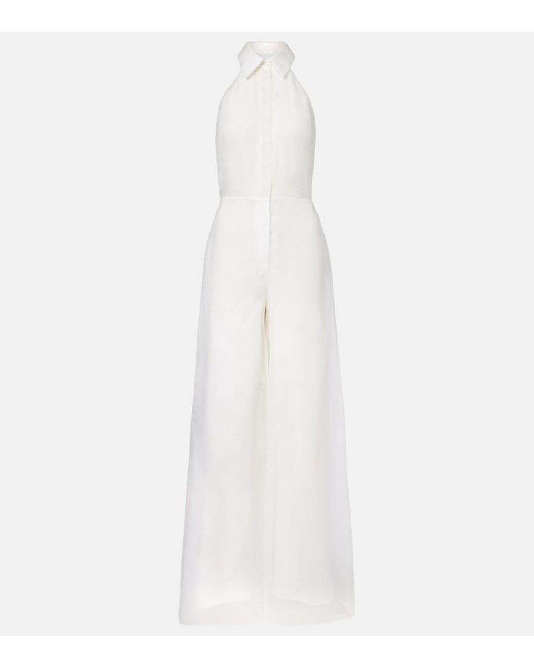 Max Mara White Bridal Tunca Semi-Sheer Silk Jumpsuit