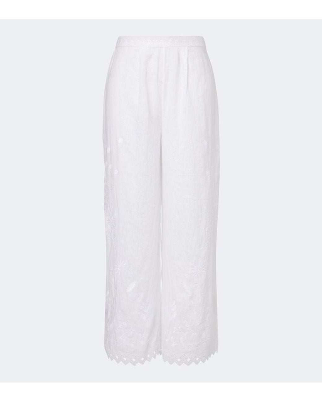 Eres White Albatre Embroidered Linen Wide-Leg Pants