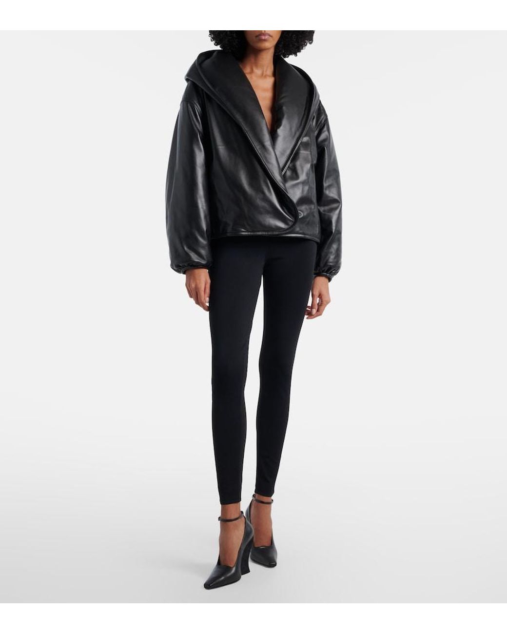 Alaïa Black Hooded Leather Bomber Jacket