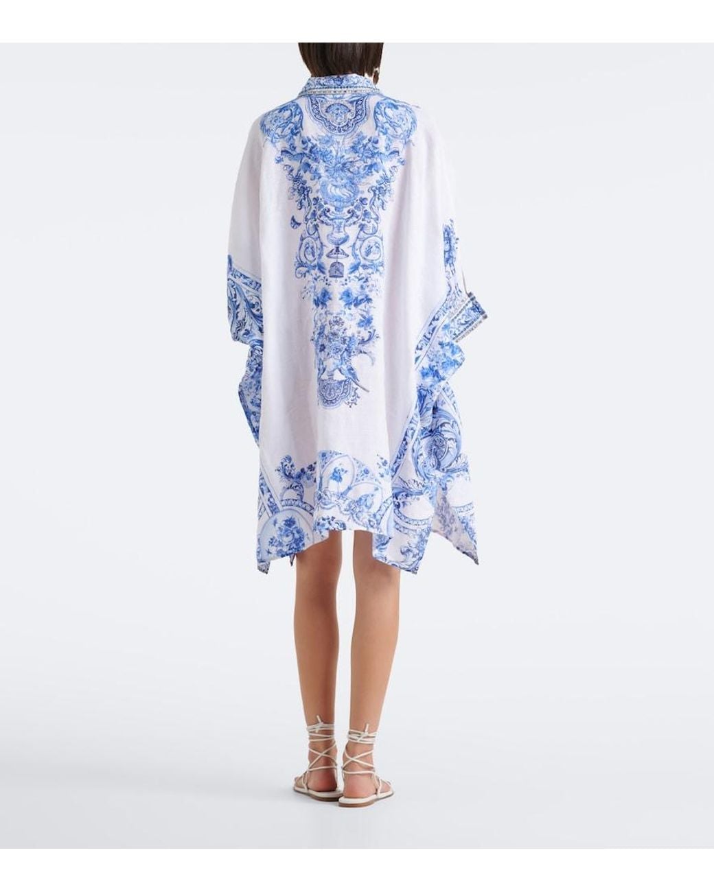 Camilla Blue Floral Crystal-Embellished Linen Kaftan