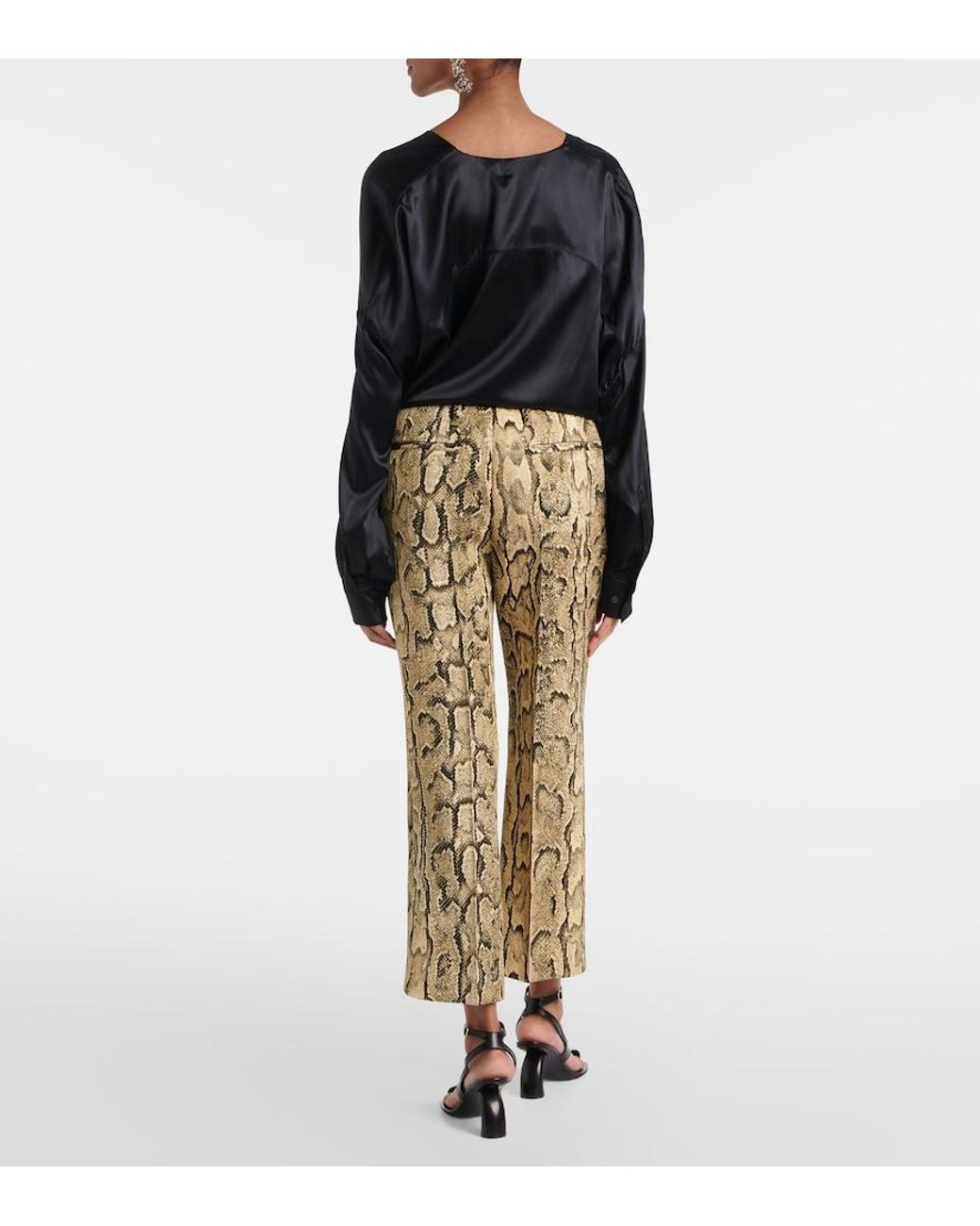 Dries Van Noten Natural Snake-Print Mid-Rise Flared Jacquard Pants