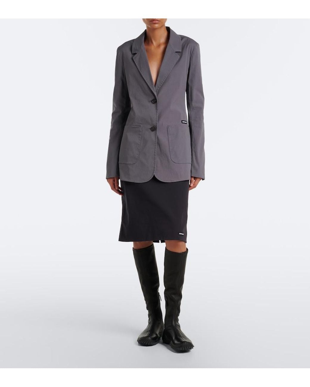 Miu Miu Gray Cotton-Blend Poplin Pencil Skirt