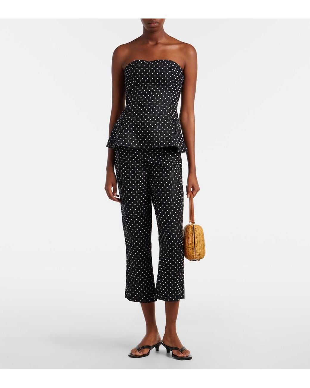 Faithfull The Brand Black Iria Polka-Dot Linen Capri Pants
