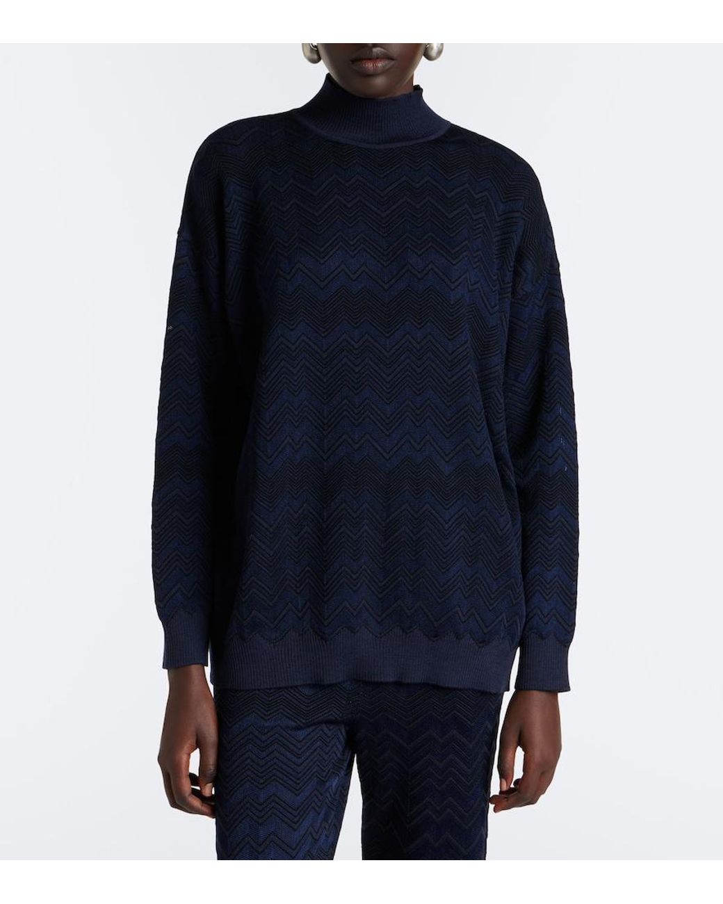 Missoni Blue Zigzag High Neck Sweater