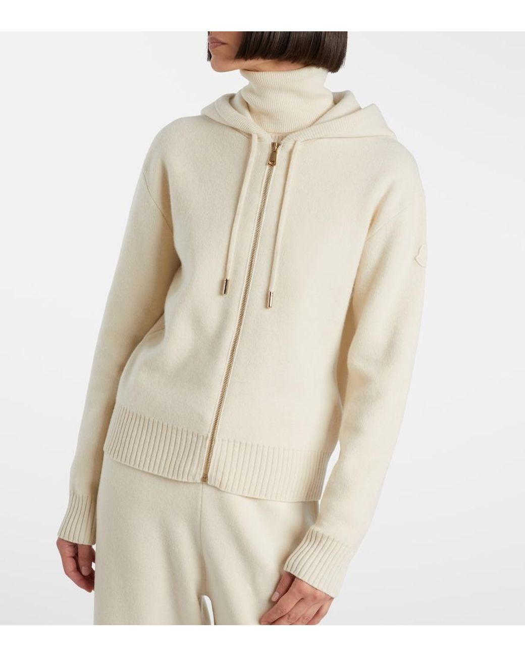 Moncler Natural Hooded Wool And Cashmere Zip-Up Cardigan