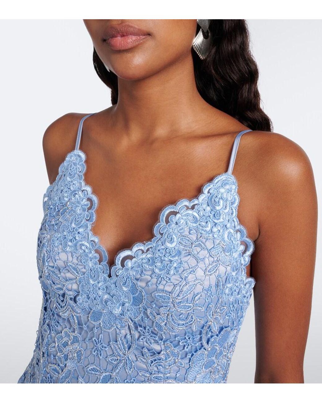 Rebecca Vallance Blue Nottingham Guipure Lace Gown